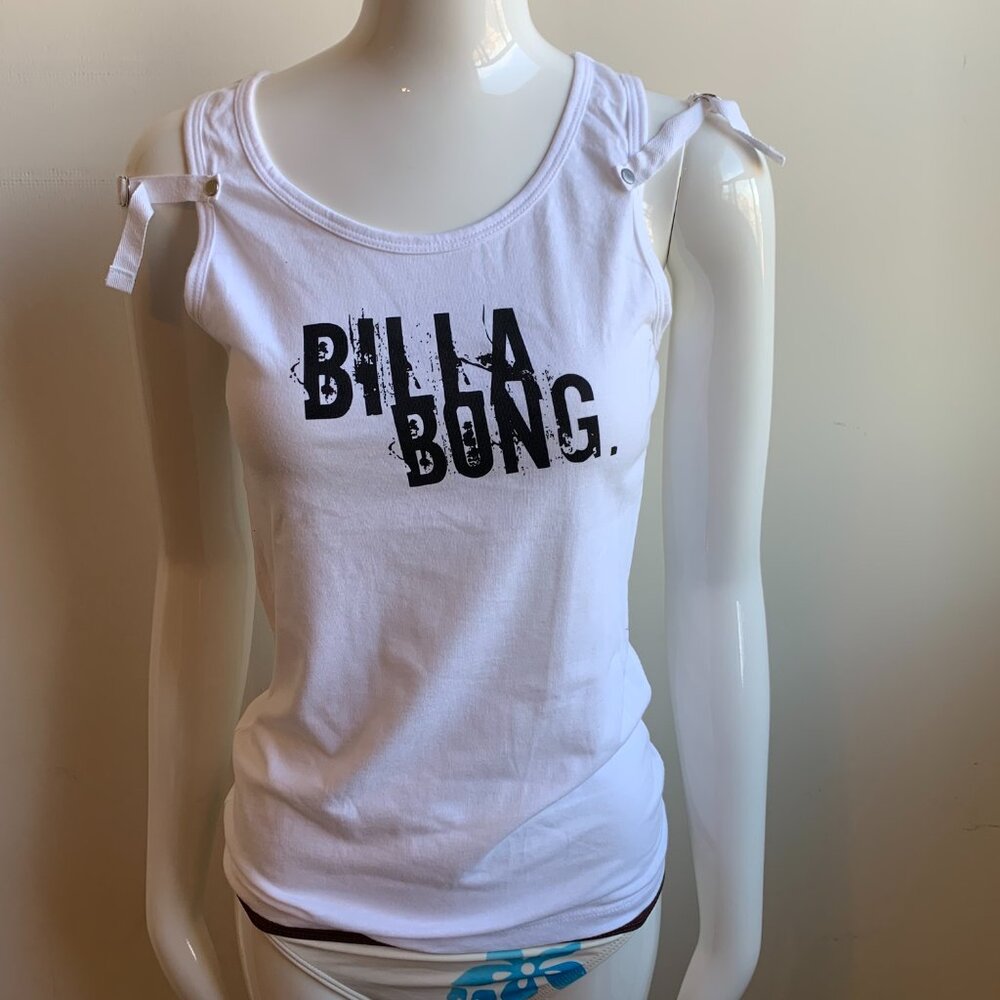 Billabong surf white & black logo cotton tank top
